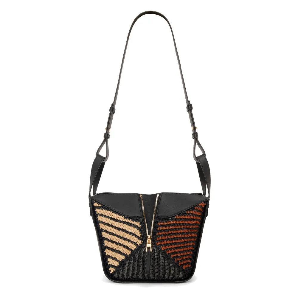 Compact Hammock bag in raffia and calfskin