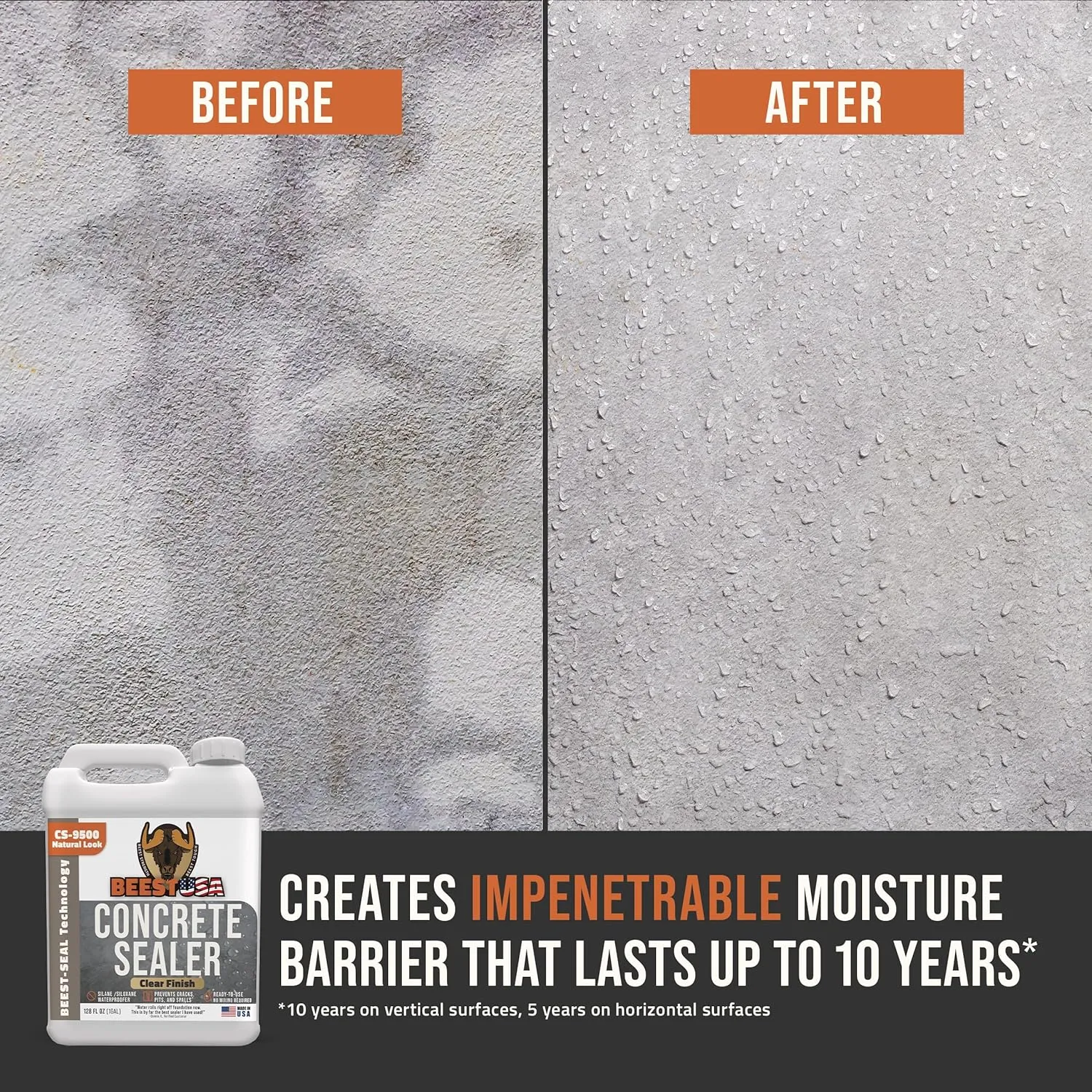 Concrete Sealer - 9500 Ready to Use, 1 Gallon Covers up to 150-400 sq ft (Single Coat)| Penetrating Paver Sealer, Salt & Water Repellent| DOT Approved Silane/Siloxane for Stone, Patio, Driveway, Brick