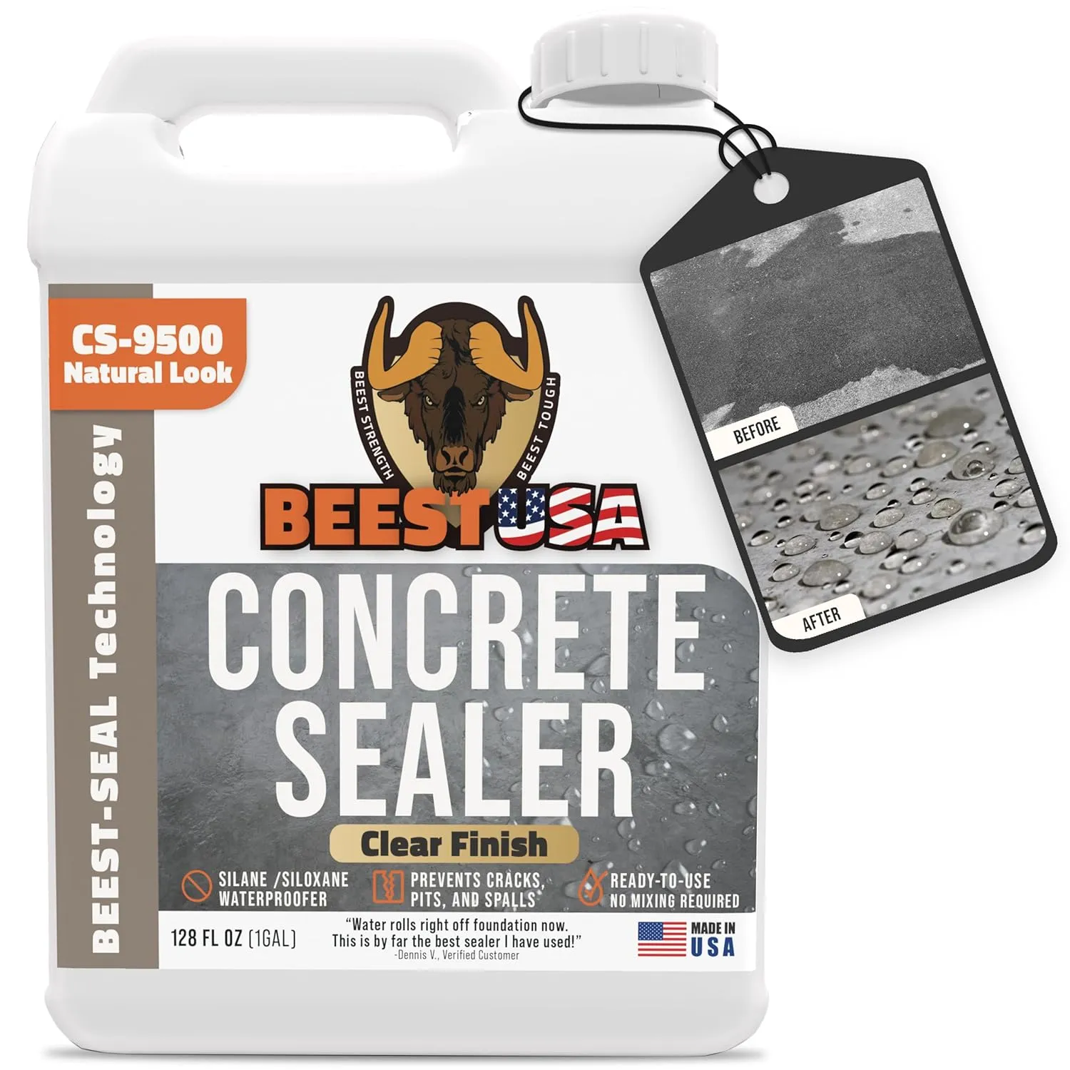 Concrete Sealer - 9500 Ready to Use, 1 Gallon Covers up to 150-400 sq ft (Single Coat)| Penetrating Paver Sealer, Salt & Water Repellent| DOT Approved Silane/Siloxane for Stone, Patio, Driveway, Brick