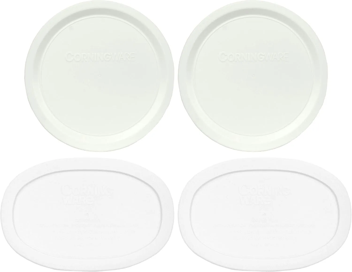 Corningware (2) F-15-PC 15oz French White Lids & (2) F-16 16oz French White Lids