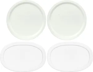 Corningware (2) F-15-PC 15oz French White Lids & (2) F-16 16oz French White Lids