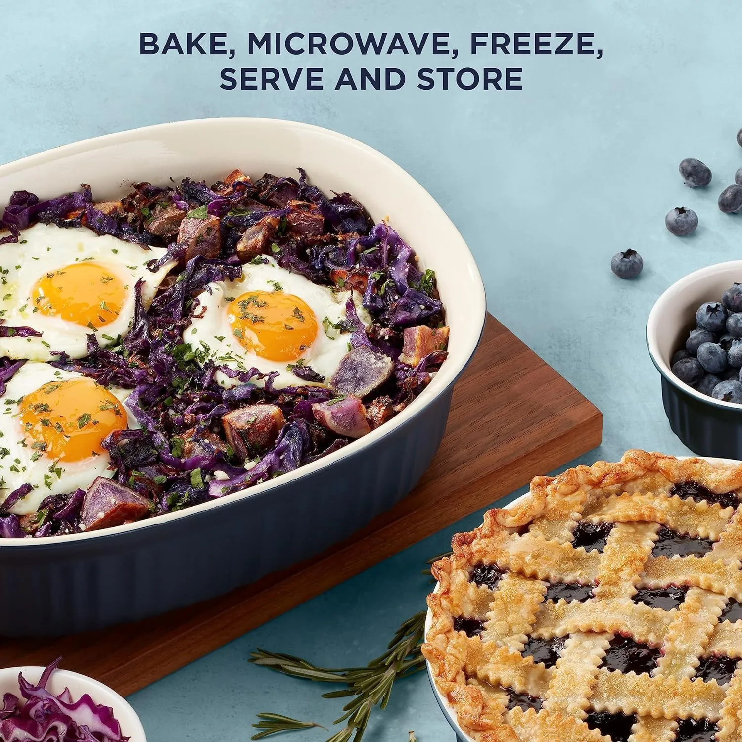 CorningWare Ceramic Bakeware Set with Lids, Chip and Crack Resistant Stoneware Baking Dish, Microwave, Dishwasher, Oven, Freezer and Fridge Safe, 10-Piece French Navy