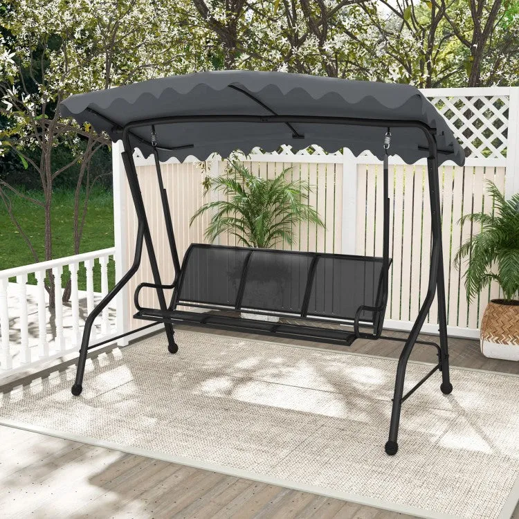 Costway Outdoor Swing with Canopy for 3 - Features Adjustable Sunshade, Suitable for Garden, Patio, and Porch