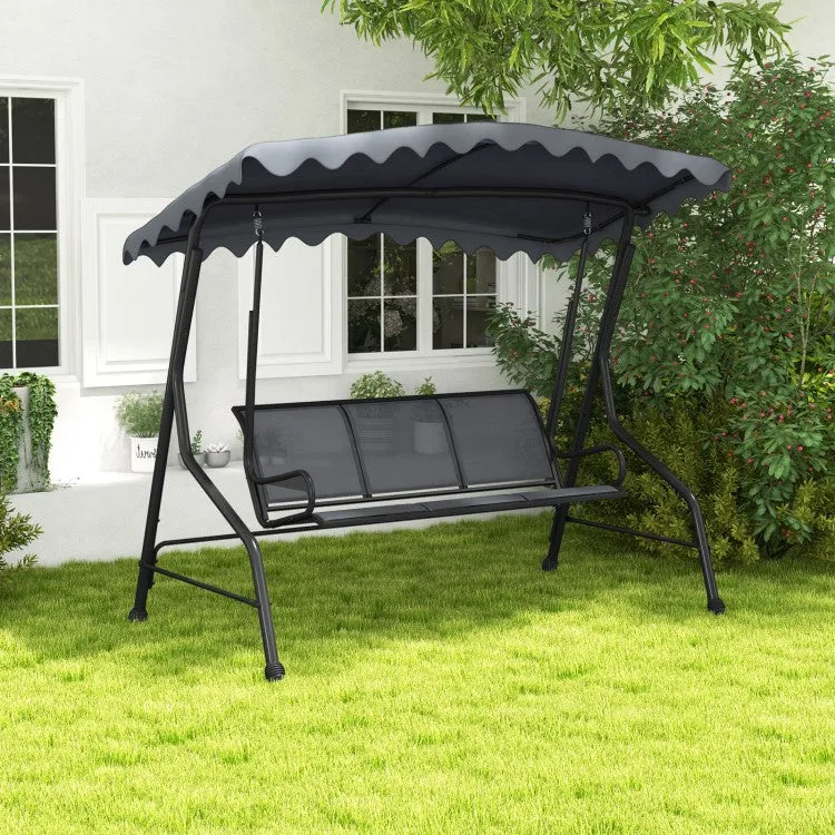 Costway Outdoor Swing with Canopy for 3 - Features Adjustable Sunshade, Suitable for Garden, Patio, and Porch