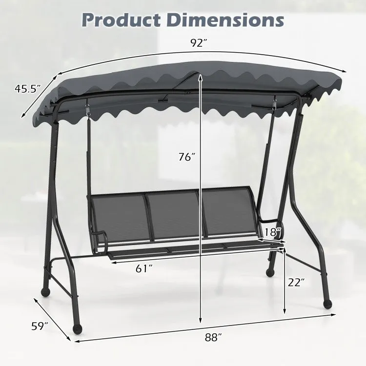 Costway Outdoor Swing with Canopy for 3 - Features Adjustable Sunshade, Suitable for Garden, Patio, and Porch