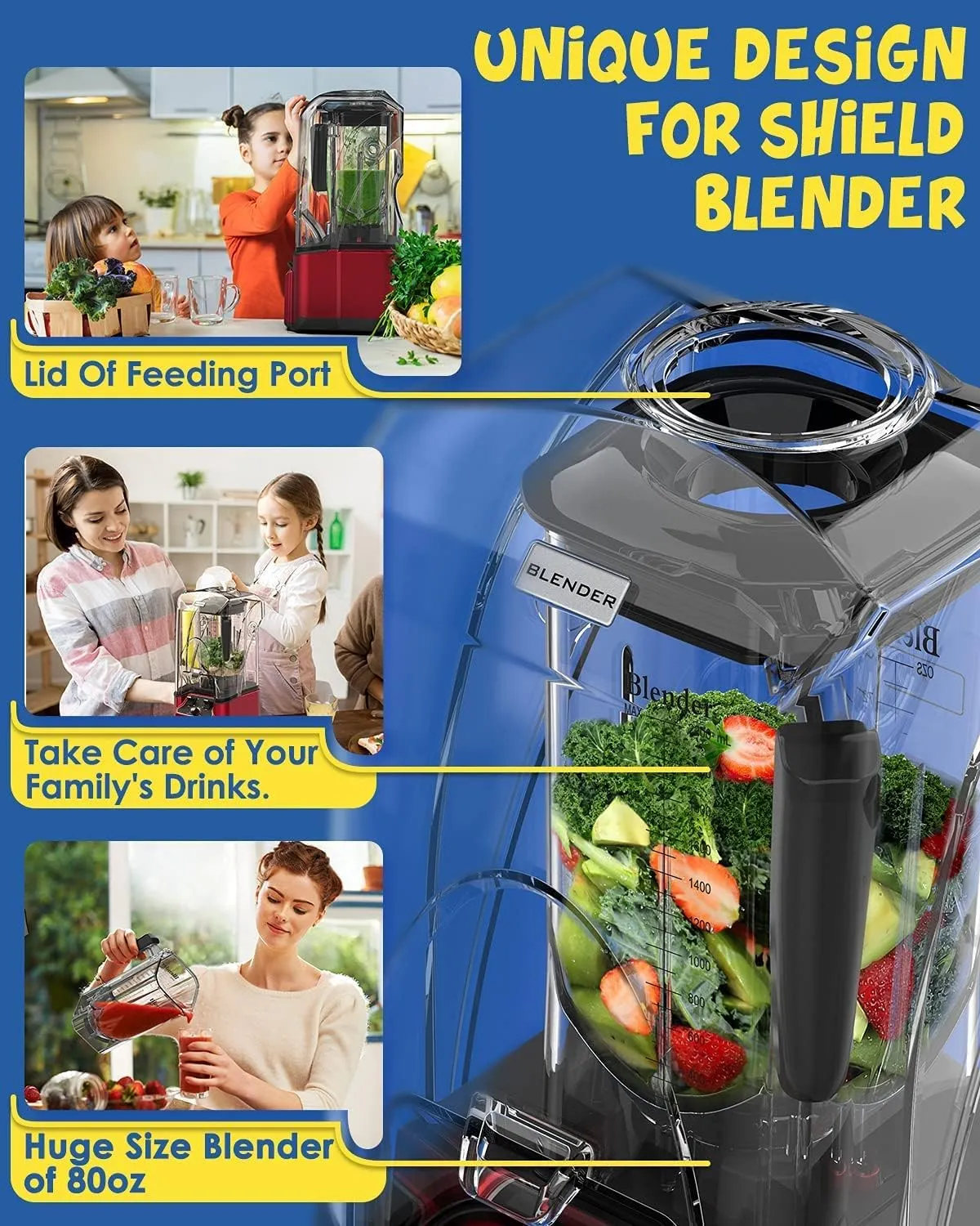 CRANDDI Commercial Quiet Blender, 2200 Watt Professional Countertop Blender with BPA-FREE 80oz Pitcher, Built-in Pulse & 15-speeds Control, Smoothie Blender for Commercial and Home, K90 Red