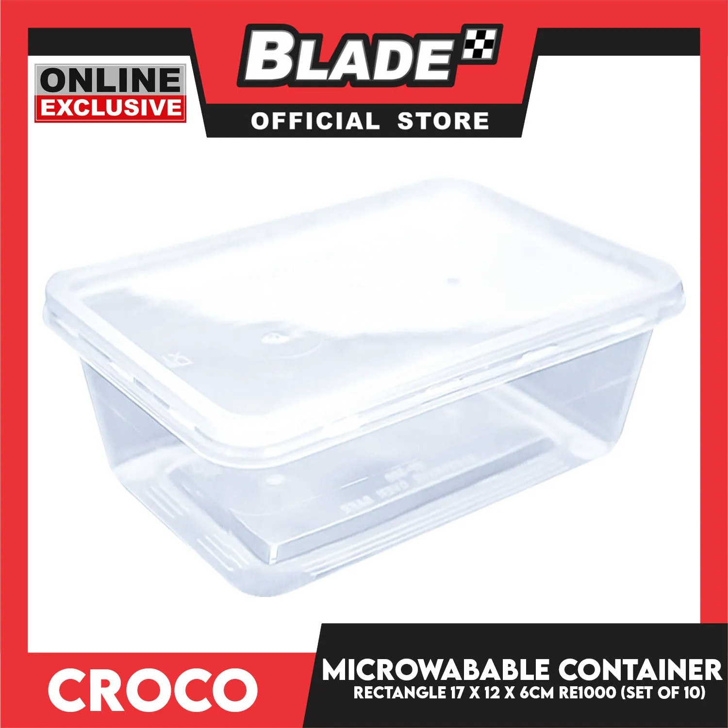 Croco Microwavable Container Rectangular 17x12x6CM RE1000 (Set of 10)
