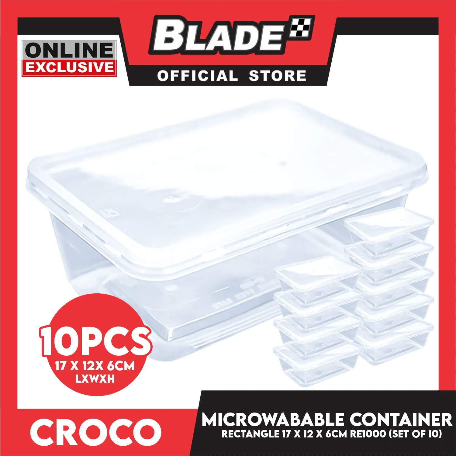 Croco Microwavable Container Rectangular 17x12x6CM RE1000 (Set of 10)