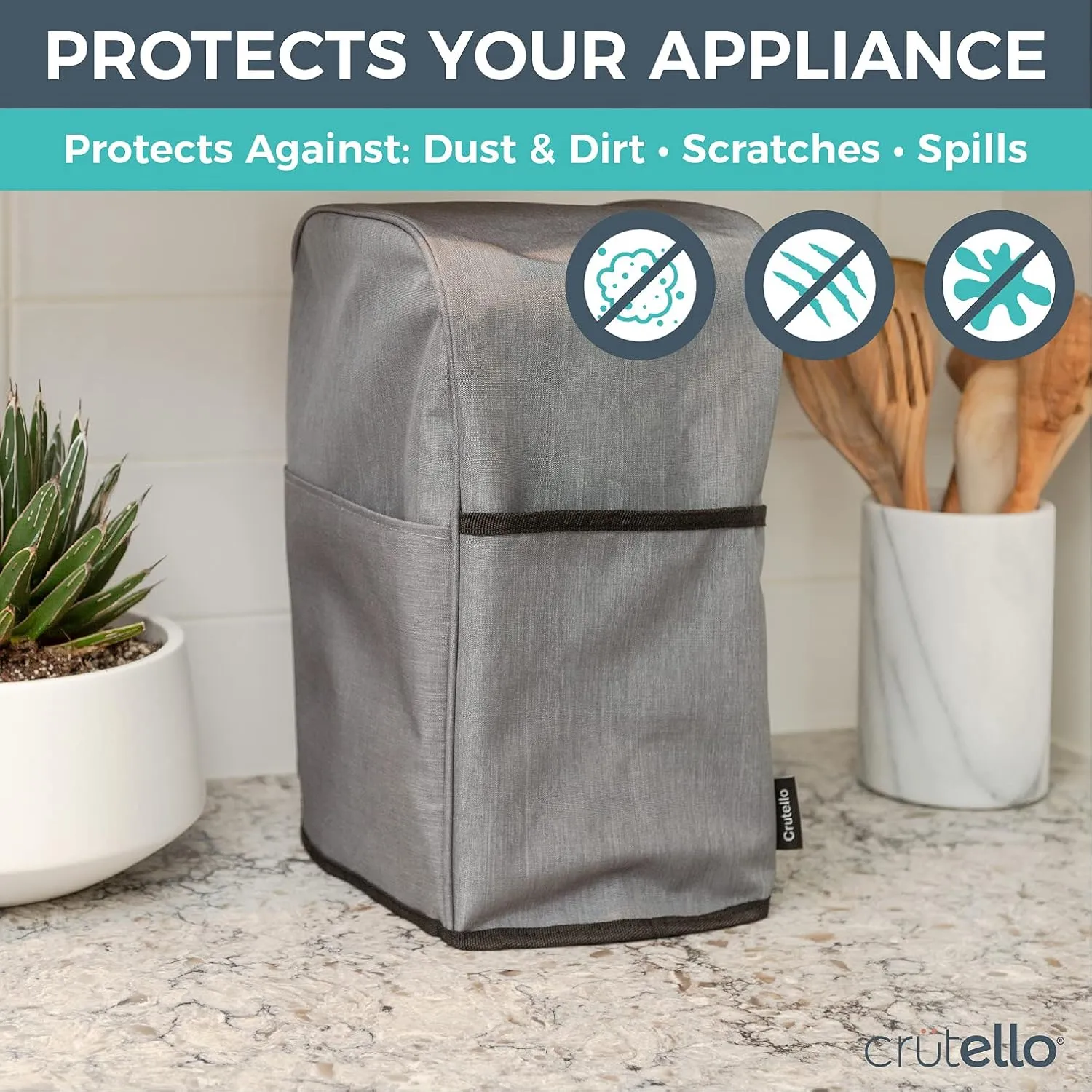 Crutello Food Processor Cover with Storage Pockets for Large Custom 11-14 Cup Processor, Kitchen Appliance Covers, For Kitchen Counter