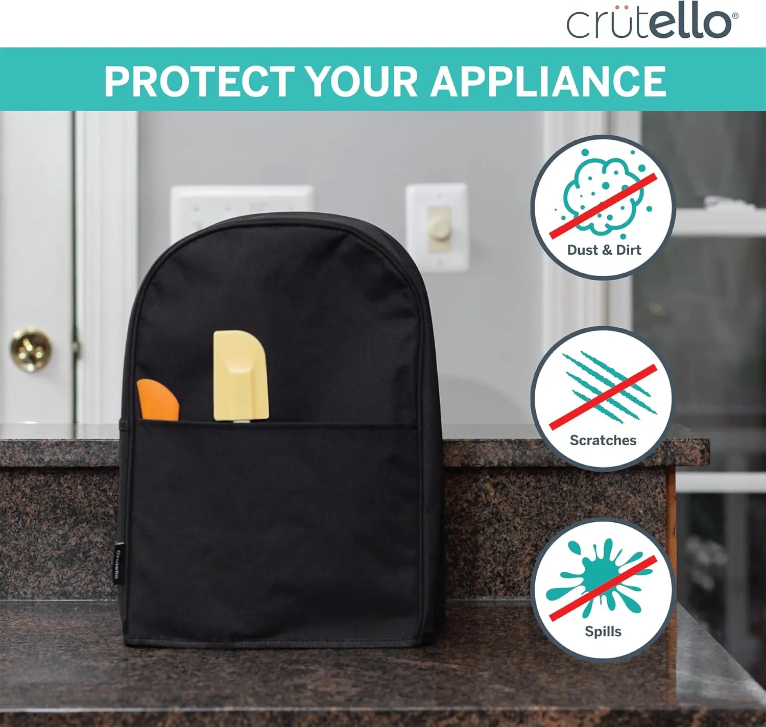 Crutello Food Processor Cover with Storage Pockets for Large Custom 11-14 Cup Processors - Compatible with Ninja Blender - Large Black Food Processor Cover