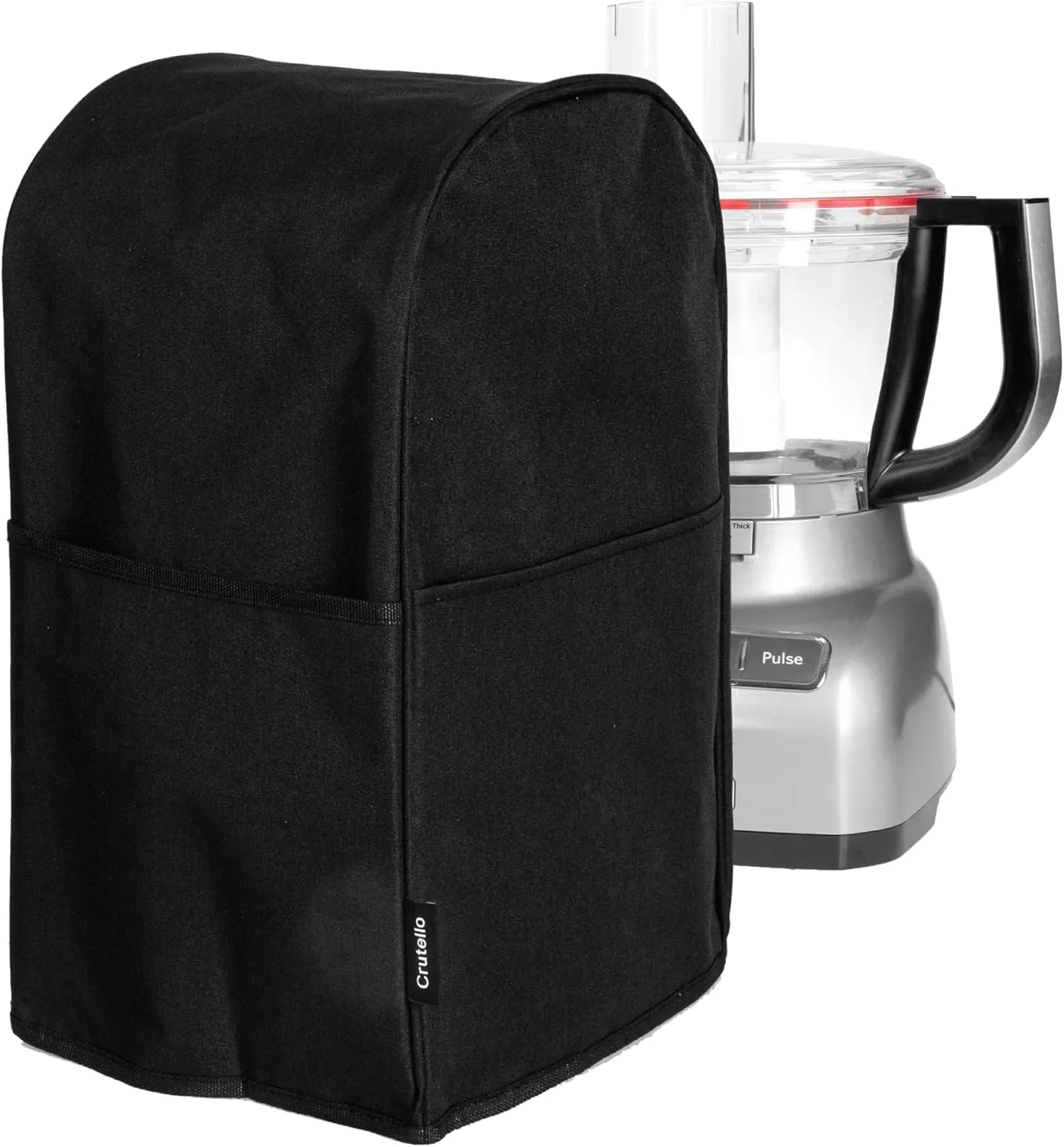 Crutello Food Processor Cover with Storage Pockets for Large Custom 11-14 Cup Processors - Compatible with Ninja Blender - Large Black Food Processor Cover
