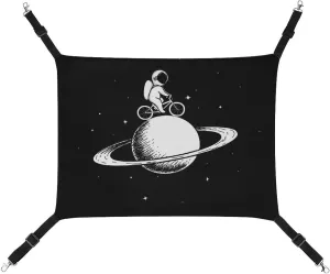 Cute Astronaut Rides on Bicycles Hanging Cat Bed Soft Breathable Pet Hammock for Cage Pet Sleeper for Kitten Ferret Puppy Rabbit