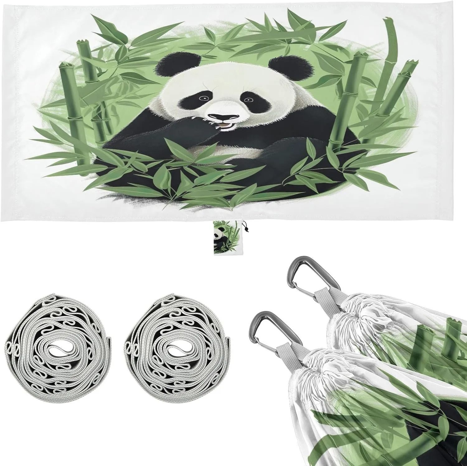 Cute Panda Camping Hammock, 330 lbs with 2 Tree Straps, Carry Bag, Single Portable Hammock for Outdoor/Indoor, Hiking, Beach, Backpacking, Travel