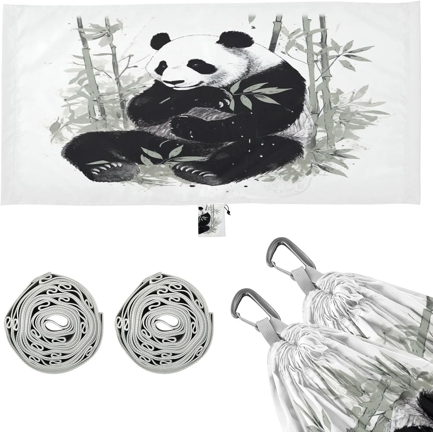 Cute Panda Camping Hammock, 330 lbs with 2 Tree Straps, Carry Bag, Single Portable Hammock for Outdoor/Indoor, Hiking, Beach, Backpacking, Travel