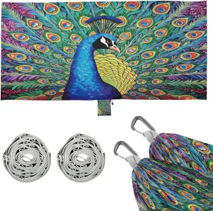 Cute Peacock Camping Hammock, 330 lbs with 2 Tree Straps, Carry Bag, Single Portable Hammock for Outdoor/Indoor, Hiking, Beach, Backpacking, Travel