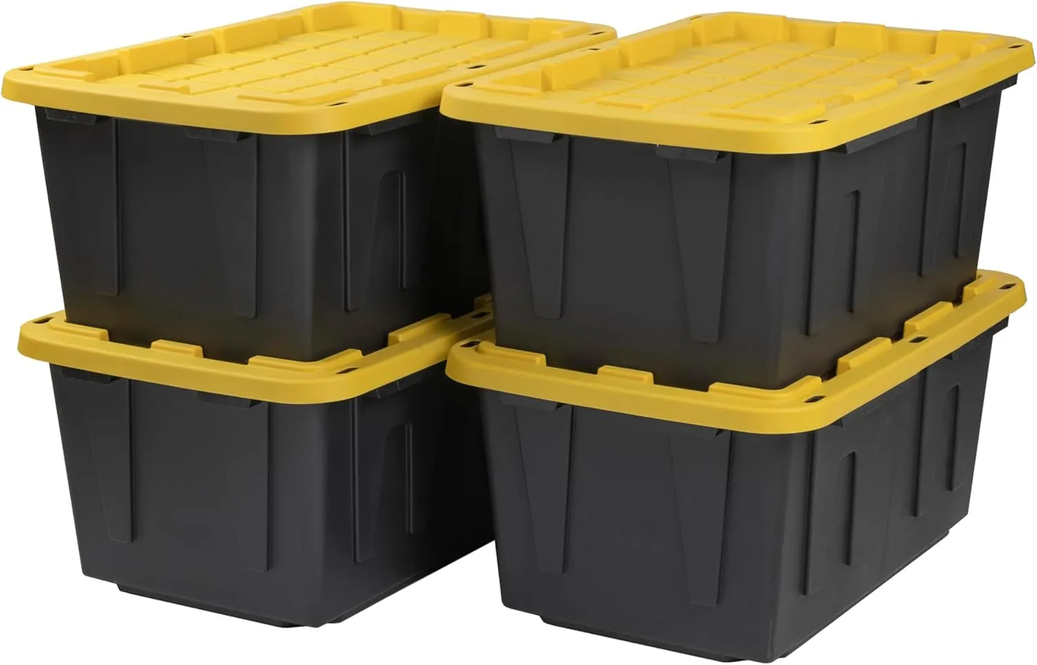 CX BLACK & YELLOW®, 27-Gallon Heavy Duty Tough Storage Container & Snap-Tight Lid, (14.3”H x 20.6”W x 30.6”D), Weather-Resistant Design and Stackable Organization Tote [4 Pack]