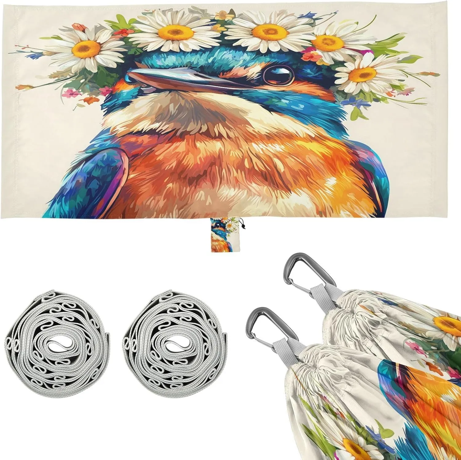 Daisies and Birds Camping Hammock Single Portable Hammocks 330 lbs Capacity with 2 Tree Straps and Attached Carry Bag,Perfect for Outdoor,Indoor,Beach,Camping,Travel