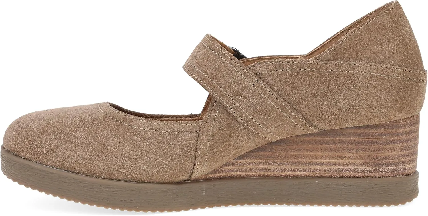 Dansko Sandy Wedge Mary Jane for Women - Durable Waterproof Leathers and Leather-Stacked Heel - Adjustable Hook & Loop Strap with Buckle Detail