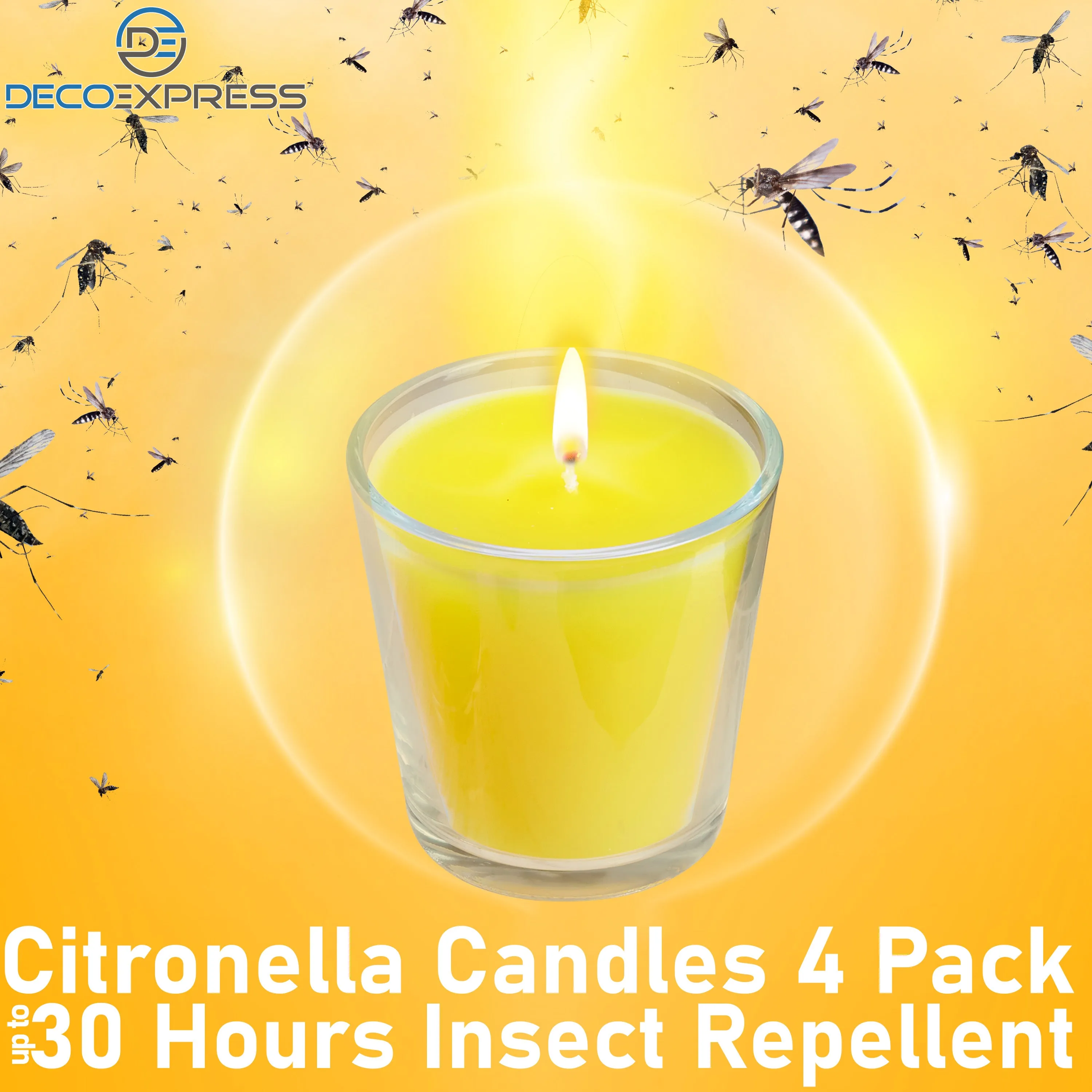 Deco Express Citronella Candle Set, Insect Repellent Jar Candles - Pack of 4/30 Hour Burn Time