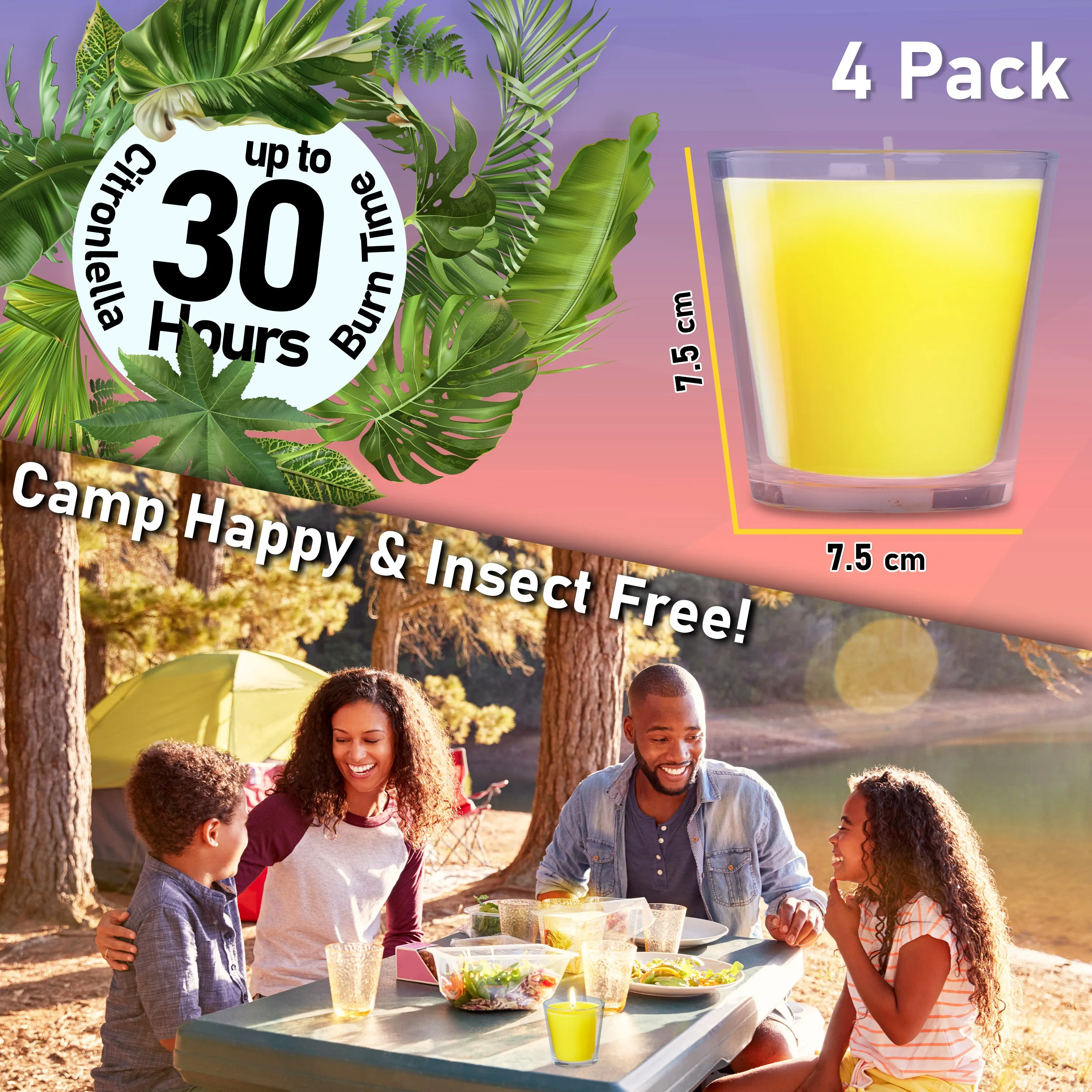 Deco Express Citronella Candle Set, Insect Repellent Jar Candles - Pack of 4/30 Hour Burn Time