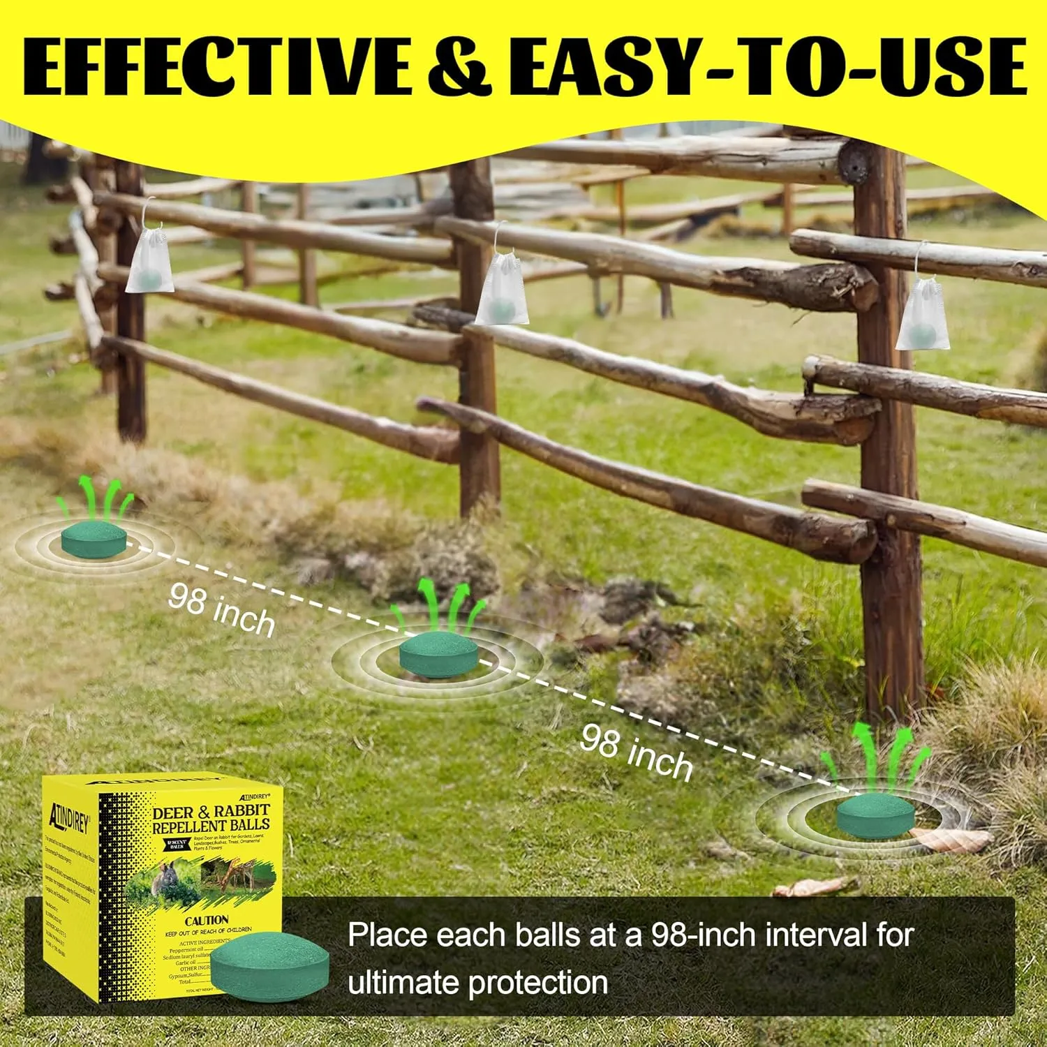 Deer & Rabbit Repellent for Outdoor Plants - Natural Garden Yard Deterrent Balls, Long-Lasting Protection for Trees, Flowers & Vegetables | Pet-Safe,12 PCS