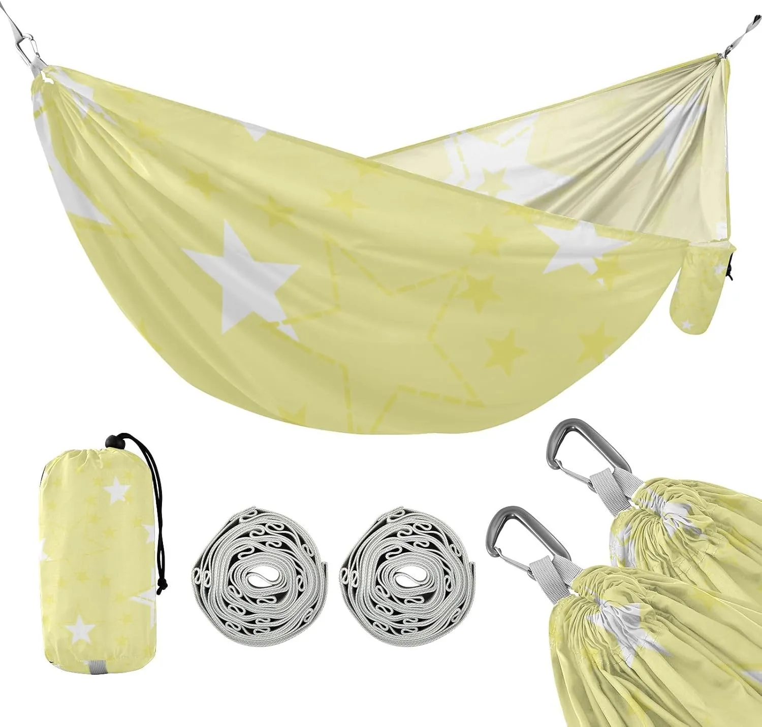 Different Stars Baby Yellow White 330lb Capacity Outdoor Hammock with Tree Straps Indoor Hammock for Outside Camping Essentials para ir de Camping