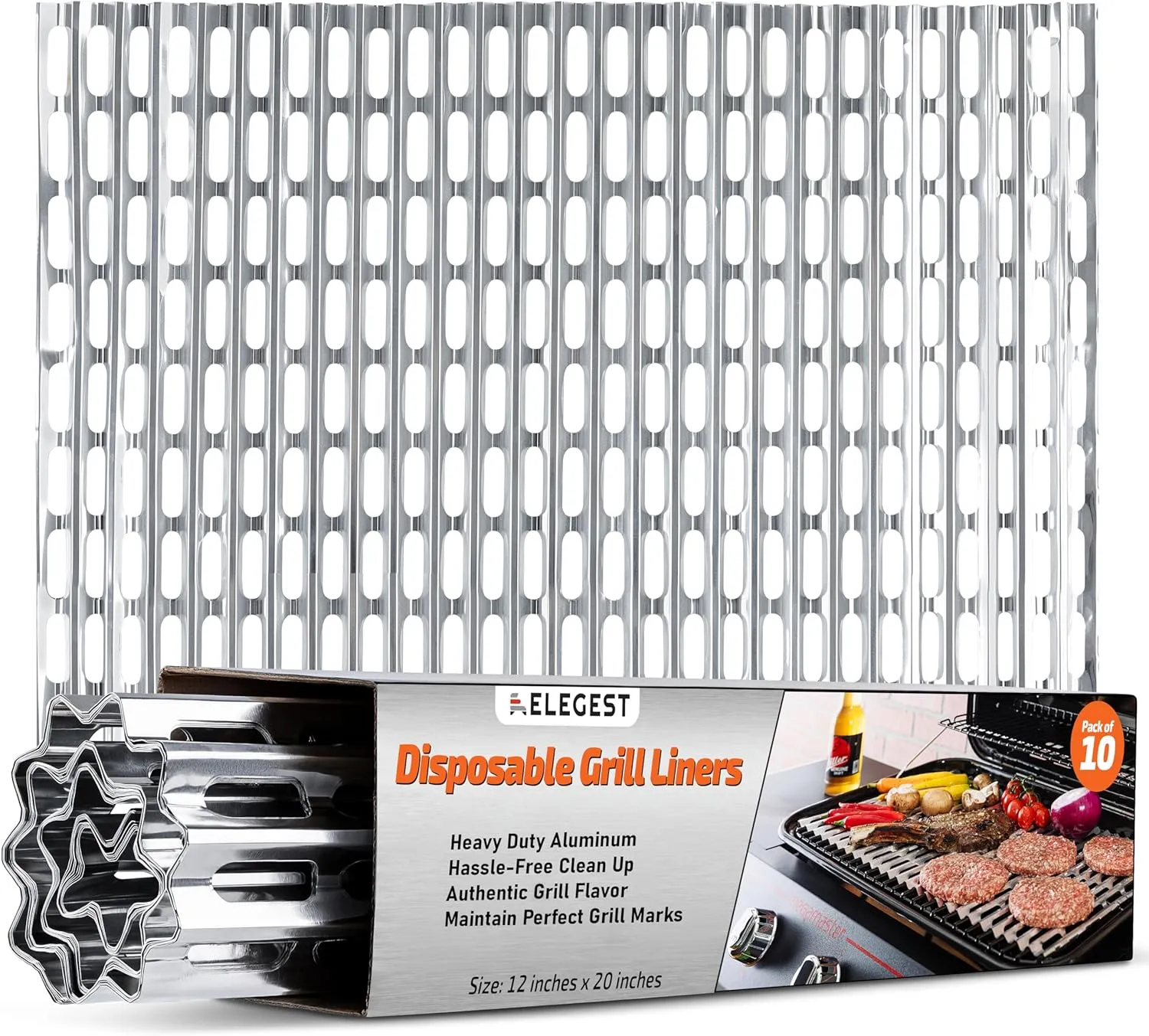 Disposable Aluminum Grill Liners & Grill Toppers | Heavy-Duty, Tear & Heat Resistant BBQ Sheets | Perfect for Public Park Grills, Outdoor BBQ, Camping & Tailgating | 10 x 20 Size, 10-Pack