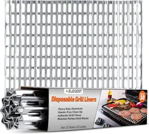 Disposable Aluminum Grill Liners & Grill Toppers | Heavy-Duty, Tear & Heat Resistant BBQ Sheets | Perfect for Public Park Grills, Outdoor BBQ, Camping & Tailgating | 10 x 20 Size, 10-Pack