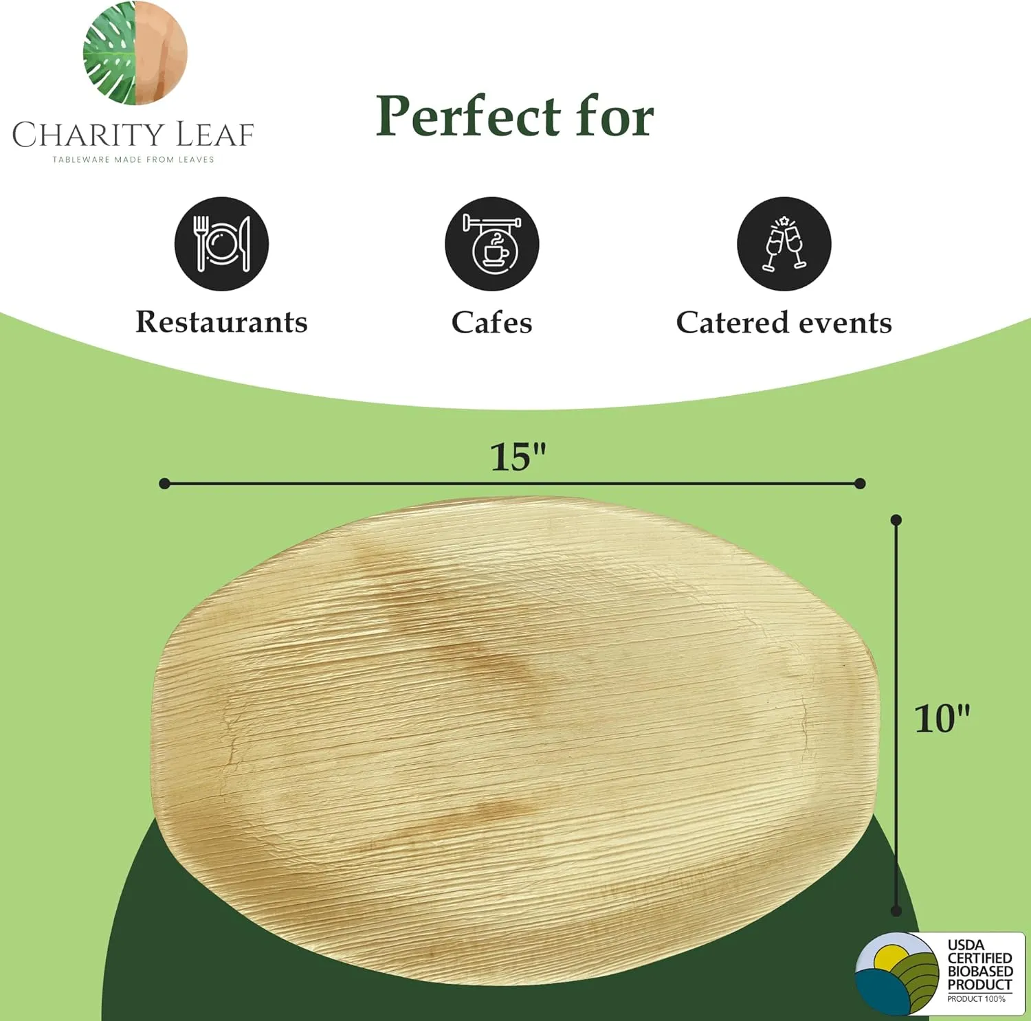 Disposable Palm Leaf 15" x 10" Trays (100 pieces) Bamboo Like Serving Platters, Disposable Boards, Eco-Friendly Dinnerware For Weddings, Catering, Events