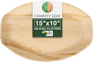 Disposable Palm Leaf 15" x 10" Trays (100 pieces) Bamboo Like Serving Platters, Disposable Boards, Eco-Friendly Dinnerware For Weddings, Catering, Events