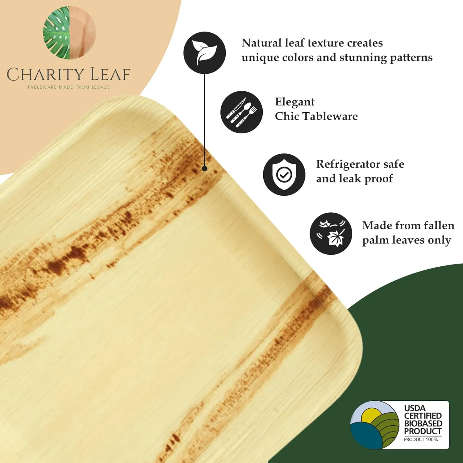 Disposable Palm Leaf 15" x 10" Trays (100 pieces) Bamboo Like Serving Platters, Disposable Boards, Eco-Friendly Dinnerware For Weddings, Catering, Events