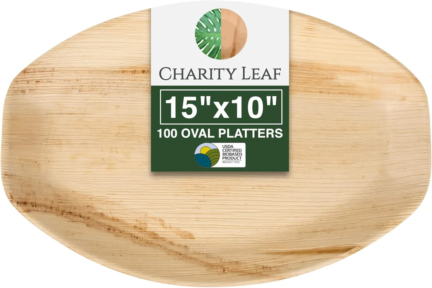 Disposable Palm Leaf 15" x 10" Trays (100 pieces) Bamboo Like Serving Platters, Disposable Boards, Eco-Friendly Dinnerware For Weddings, Catering, Events