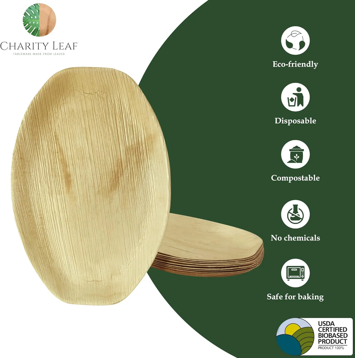 Disposable Palm Leaf 15" x 10" Trays (25 pieces) Bamboo Like Serving Platters, Disposable Boards, Eco-Friendly Dinnerware For Weddings, Catering, Events