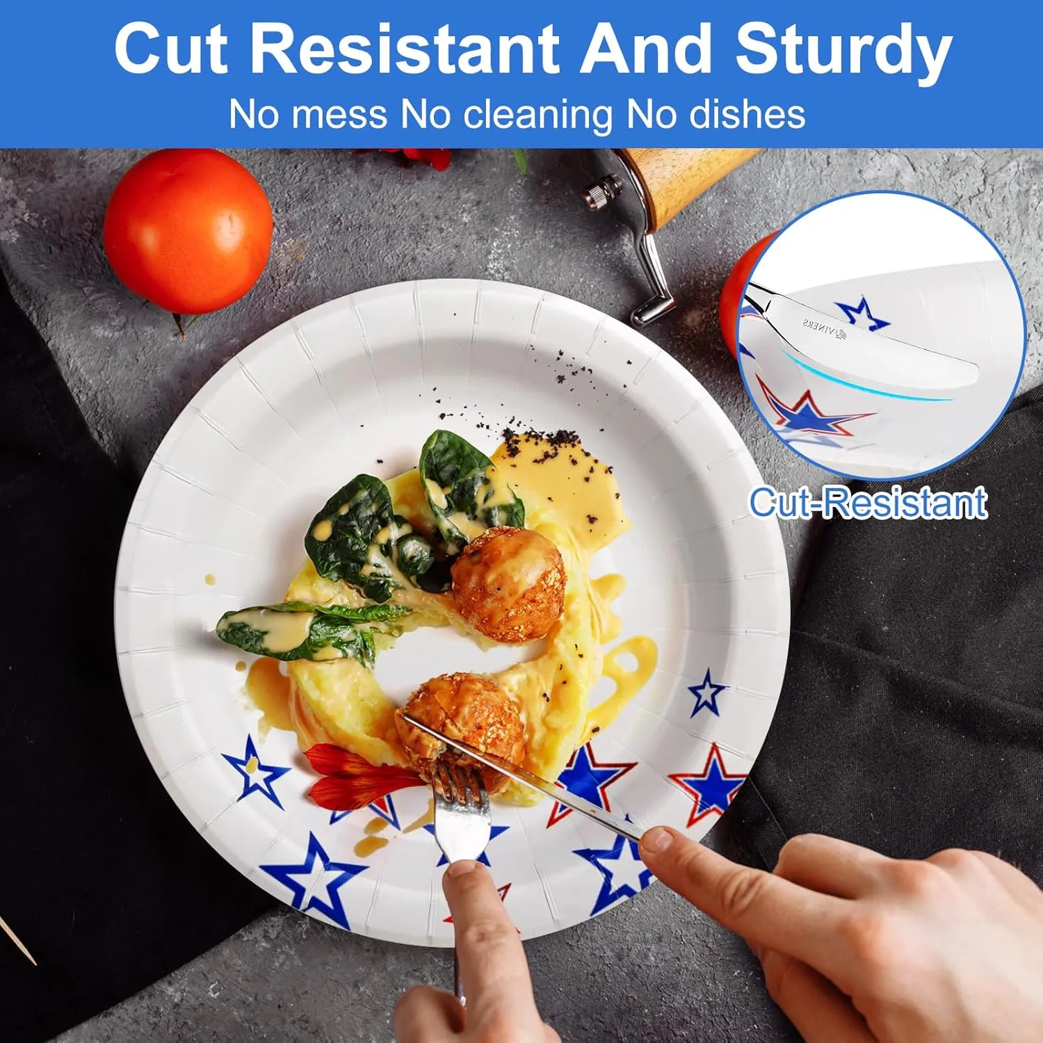 Disposable Paper Plates 9inch,Heavy Duty Party Plates 150 Count, Cut-Proof Paper Plates for Daily Use,Independence Day,Parties and Gatherings, Star Pattern Rim Design