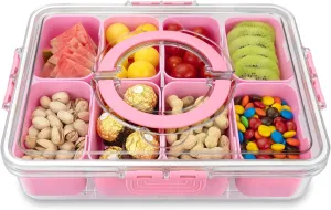Divided Serving Tray with Lid and Handle,8 Compartments Snacks Box,Snack Fruit Tray,Veggie Tray,Portable Platter for Candy Fruits Nuts Snack Party Entertaining Picnic