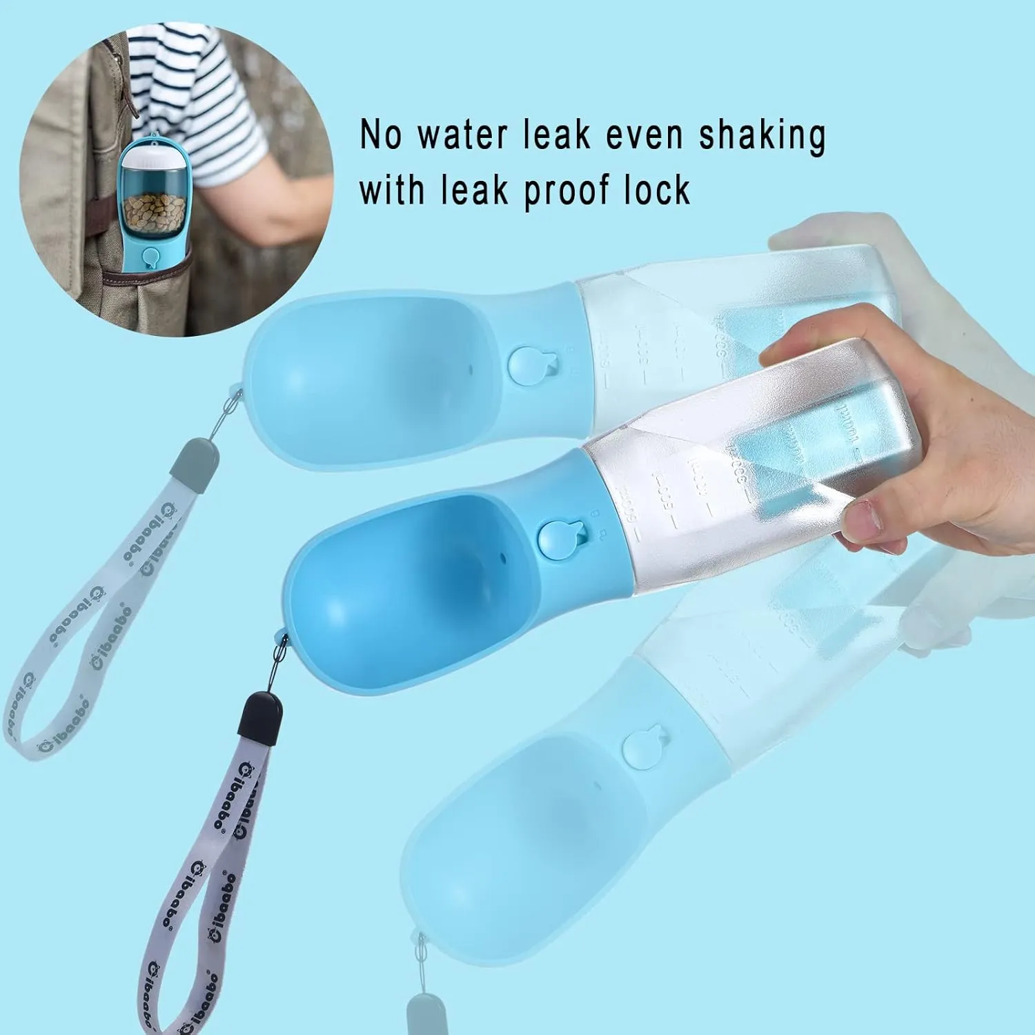 Dog Water Bottle with Food Container & Poop Bag Holder, Travel Water Bowl, Portable Pet Dispenser, Dog Stuff Accessories Items, Puppy Essentials Necessities for Walking Hiking Dog Gift