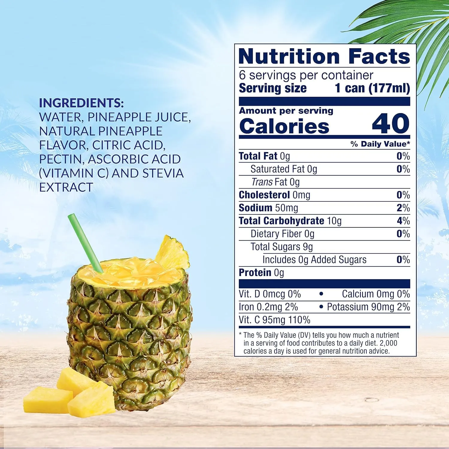 Dole Light Pineapple Juice Drink, No Added Sugar, 40 Calories Per Can, Excellent Source of Vitamin C, 100% Fruit Juice, 6 Fl Oz (Pack of 48)