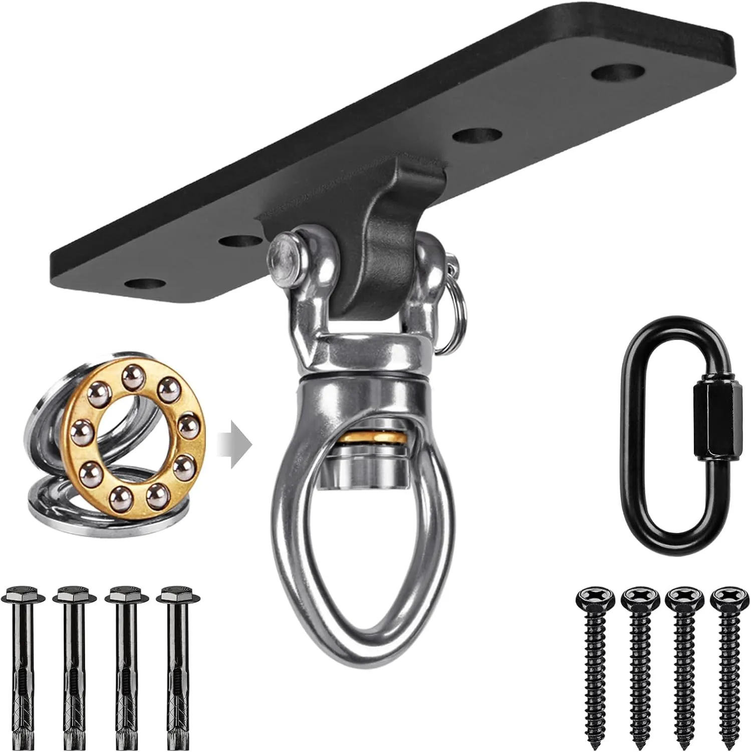 Dolibest Heavy Duty Swing Hanger, Swing Set Accessorie with Carabiner for Indoor Outdoor Playground, Porch Swing Hanging Kit for Wooden and Concrete Set with 4 Wood Screws and 4 Expansion Bolts, 900LB