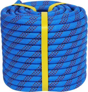 Double Braided Arborist Rigging Rope (1/2 in x 200 ft) Strong Polyester Rope 48 Strands for Tree Work Climbing Pulling Swing Sailing, Blue/Red