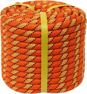 Double Braided Polyester Rope (1/2 in x 200 ft) Strong Arborist Rigging Rope 48 Strands for Tree Work Climbing Pulling Sailing, Orange