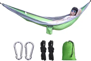 Double Camping Hammock,Portable Hammock with 2 Tree Straps and 2 Carabiners,Outdoor Parachute Nylon Hammocks for Travel Beach Light Green 270x140cm