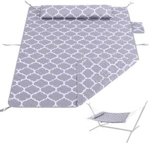 Double Hammock Pad and Pillow Set,Polyester Quilted Hammock Pad, Enhanced Comfort for Rope Hammocks, Grey