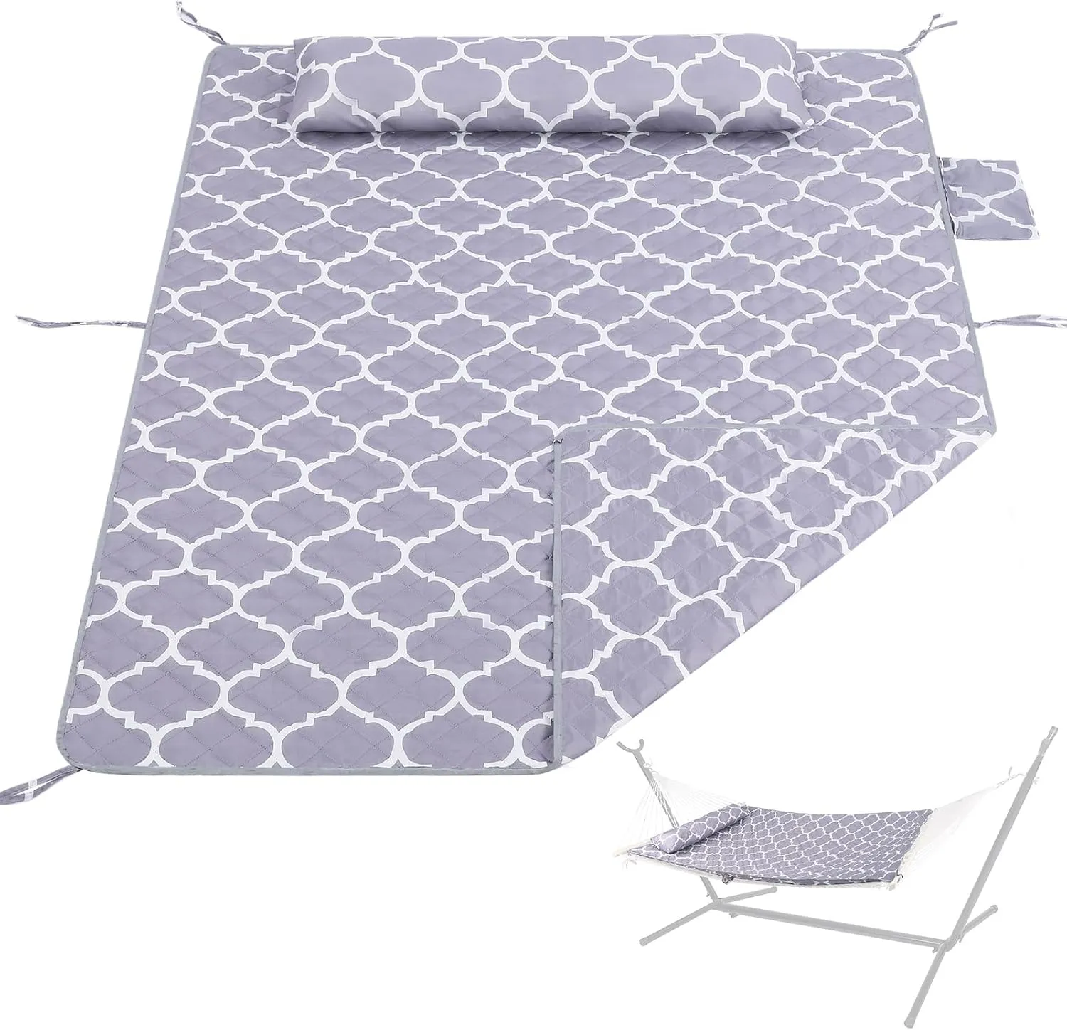 Double Hammock Pad and Pillow Set,Polyester Quilted Hammock Pad, Enhanced Comfort for Rope Hammocks, Grey
