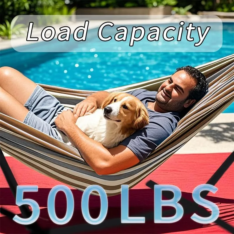 Double Hammock with Stand, 2 Person Hammock with Carrying Bag,Heavy Duty Portable,500 lb Capacity, Perfect for Both Indoors and Outdoors,Coffee