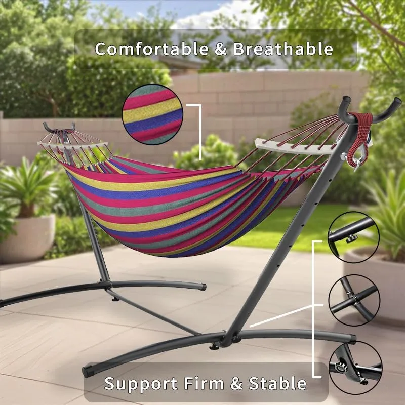 Double Hammock with Stand, 2 Person Hammock with Carrying Bag,Heavy Duty Portable,500 lb Capacity, Perfect for Both Indoors and Outdoors,Wide Red