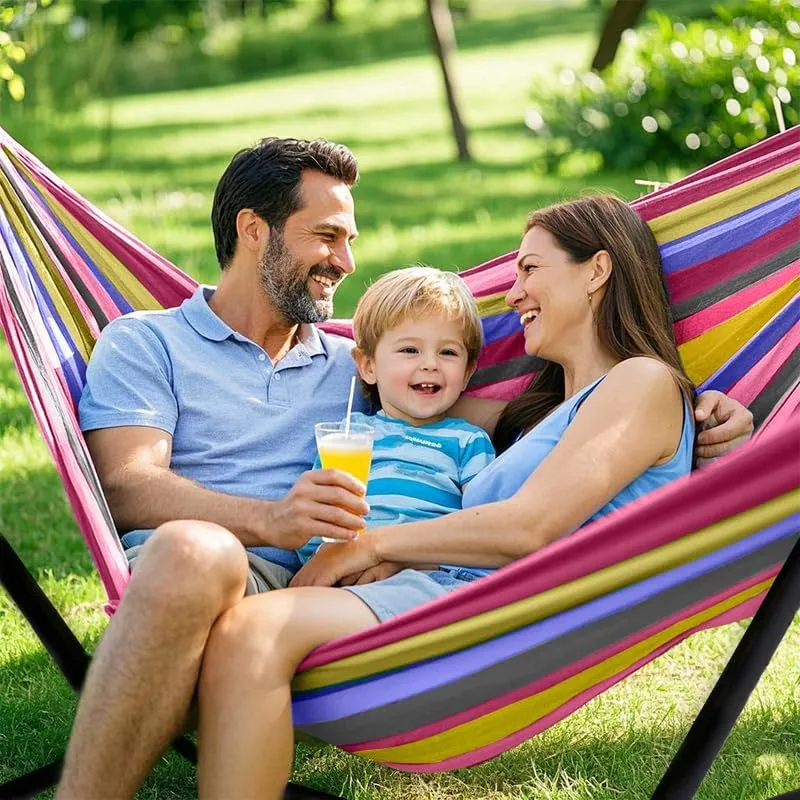 Double Hammock with Stand, 2 Person Hammock with Carrying Bag,Heavy Duty Portable,500 lb Capacity, Perfect for Both Indoors and Outdoors,Wide Red