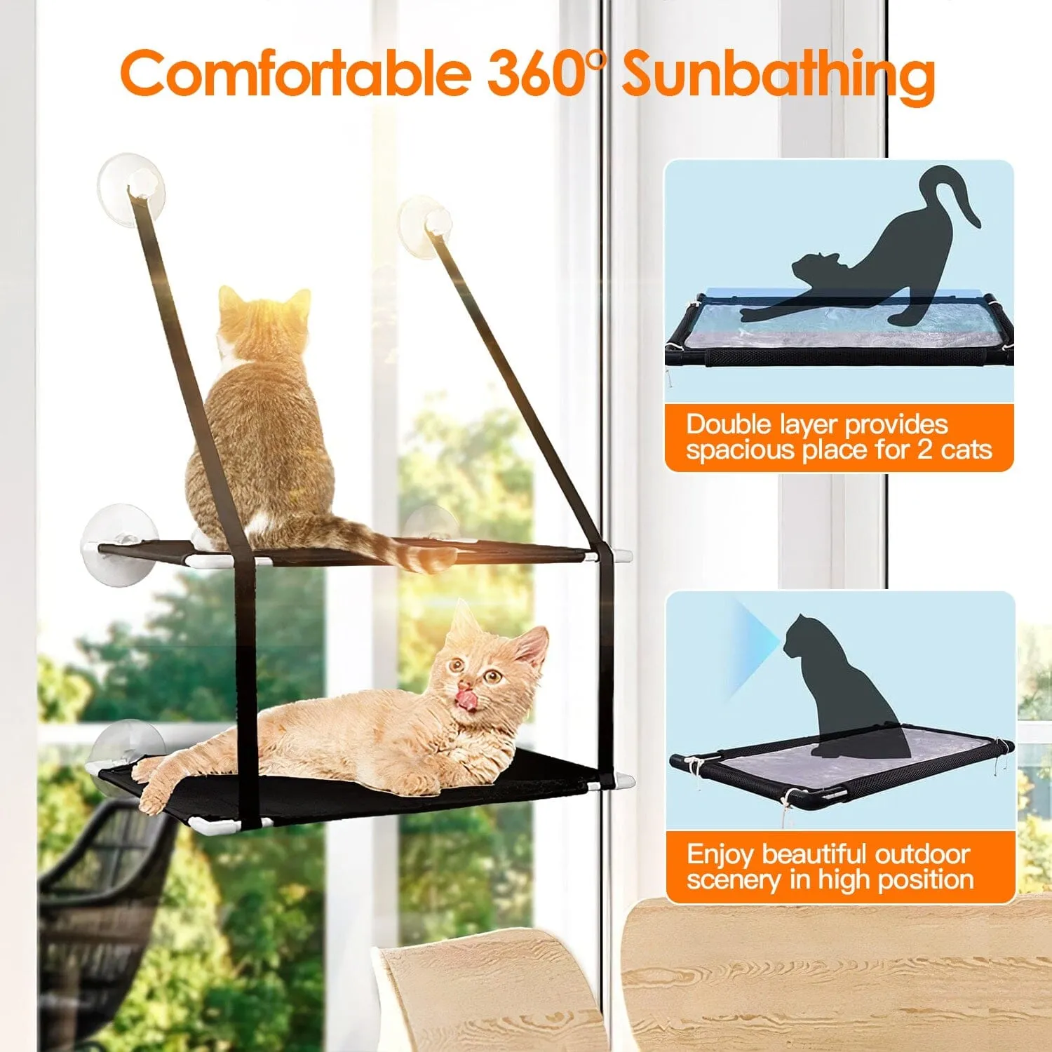 Double Layer Perch Bed Powerful Suction Indoor Window Hammock for Cat