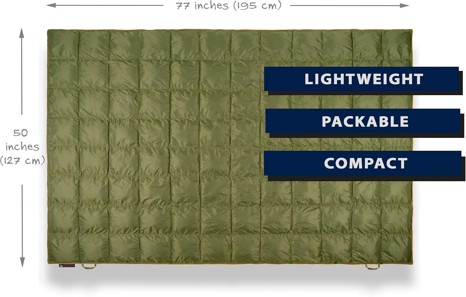 Double Puffy Camping Blanket - Extra Puffy, Packable, Lightweight and Warm | Ideal for Outdoors, Travel, Stadium, Festivals, Beach, Hammock | Water-Resistant Camp Quilt (Olive/Orange)