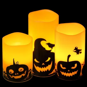 DRomance Pumpkin Flameless Candles Battery Operated with 6 Hour Timer, Set of 3 Real Wax LED Flickering Pillar Candles Spooky Halloween Decor Candle(3 x 4, 5, 6 Inches)