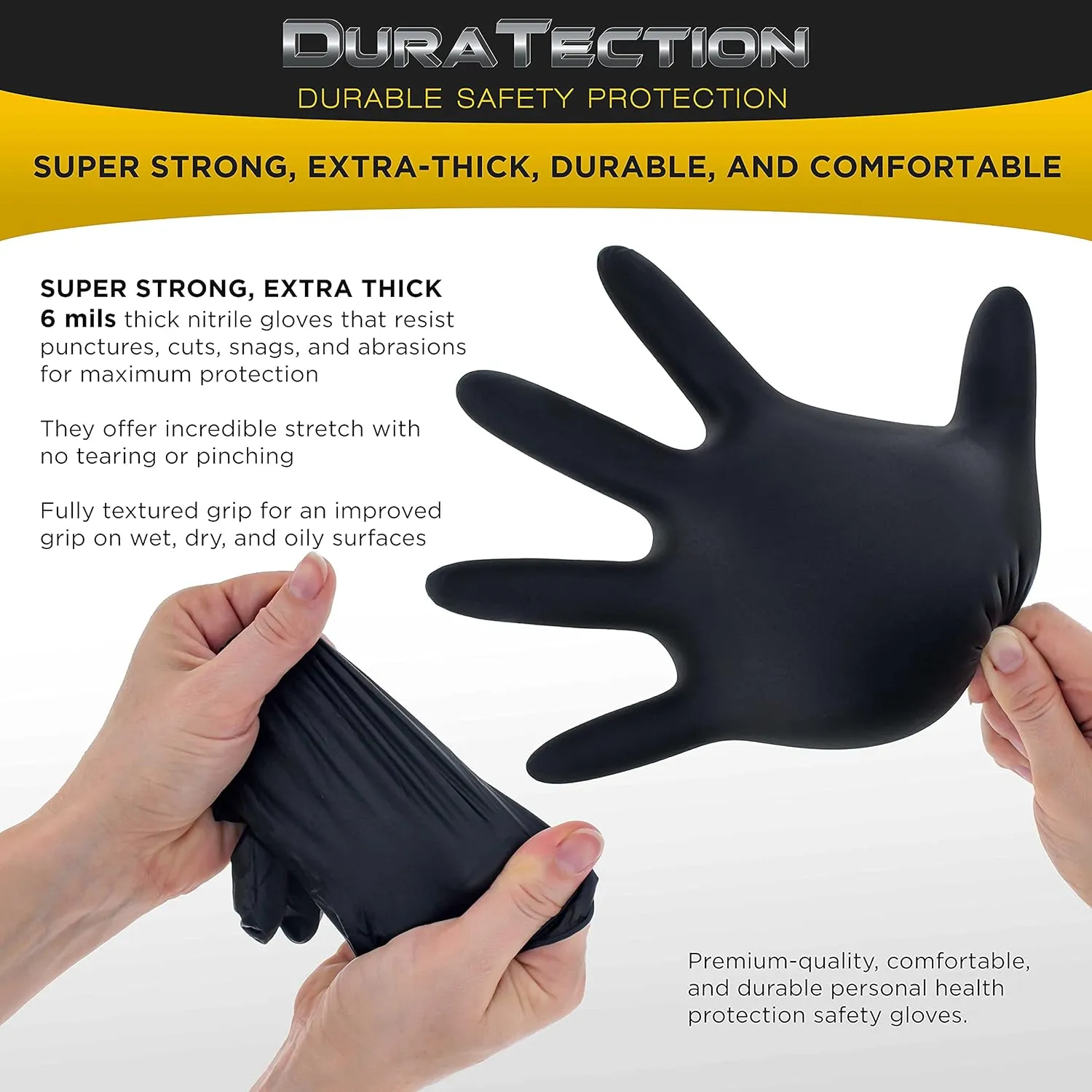 Dura-Gold Heavy Duty Black Nitrile Disposable Gloves, 6 Mil - Latex Free, Powder Free, Textured Grip